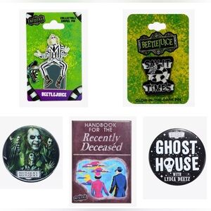 Beetlejuice Bundle: two enamel pins, two large buttons, one magnet